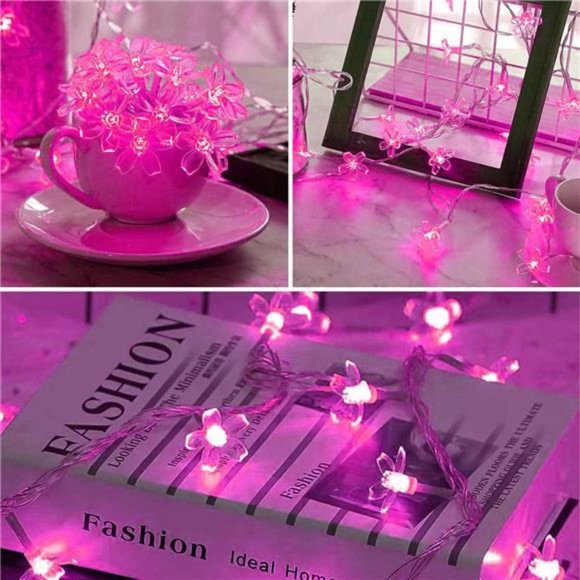 String Lights, Pink Lights Room Decor Flower String Lights 33 Feet 100LED 8 Mode - Picture 4 of 7